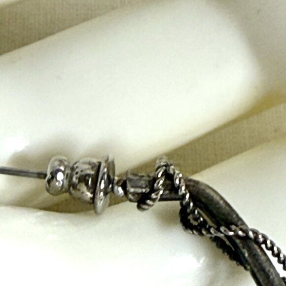 Vintage Grey Silver Tone Twisted Wire Hoop Earrings – Industrial Style - Picture 5 of 9